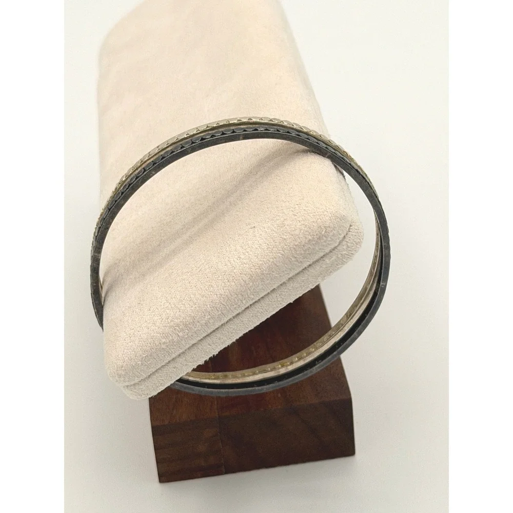 Banana Republic Bangles Set 2 Mixed Metal Gunmetal Silver Tone Stackable 2.5